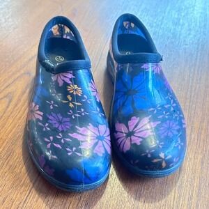 Sloggers Size 8 Clogs Waterproof Slip On Garden Blue Floral Comfort Rain Mud